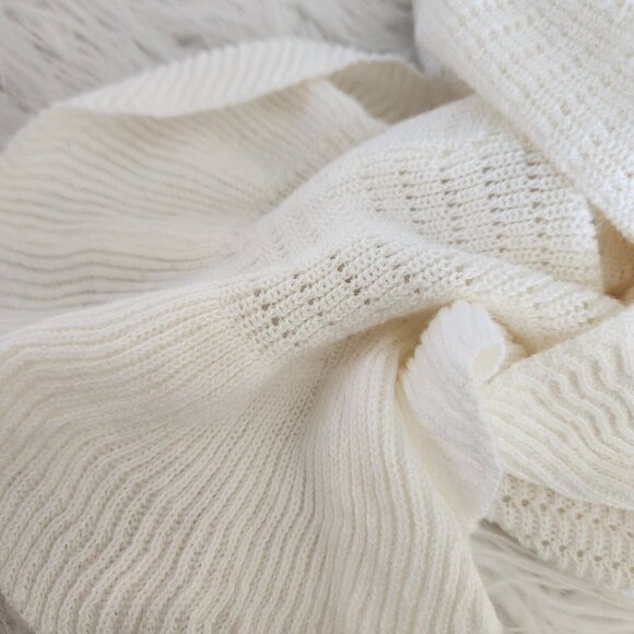 House of Harlow 1960 Cream Knit Ruffle Midi Dress Size Large Square Neck Flutter - Picture 13 of 15